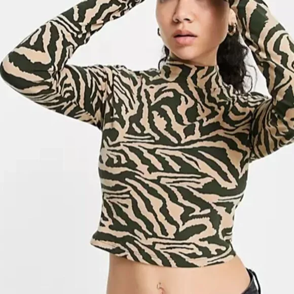 ASOS Noisy May Organic Cotton High Neck Zebra Print Top - Picture 15 of 15